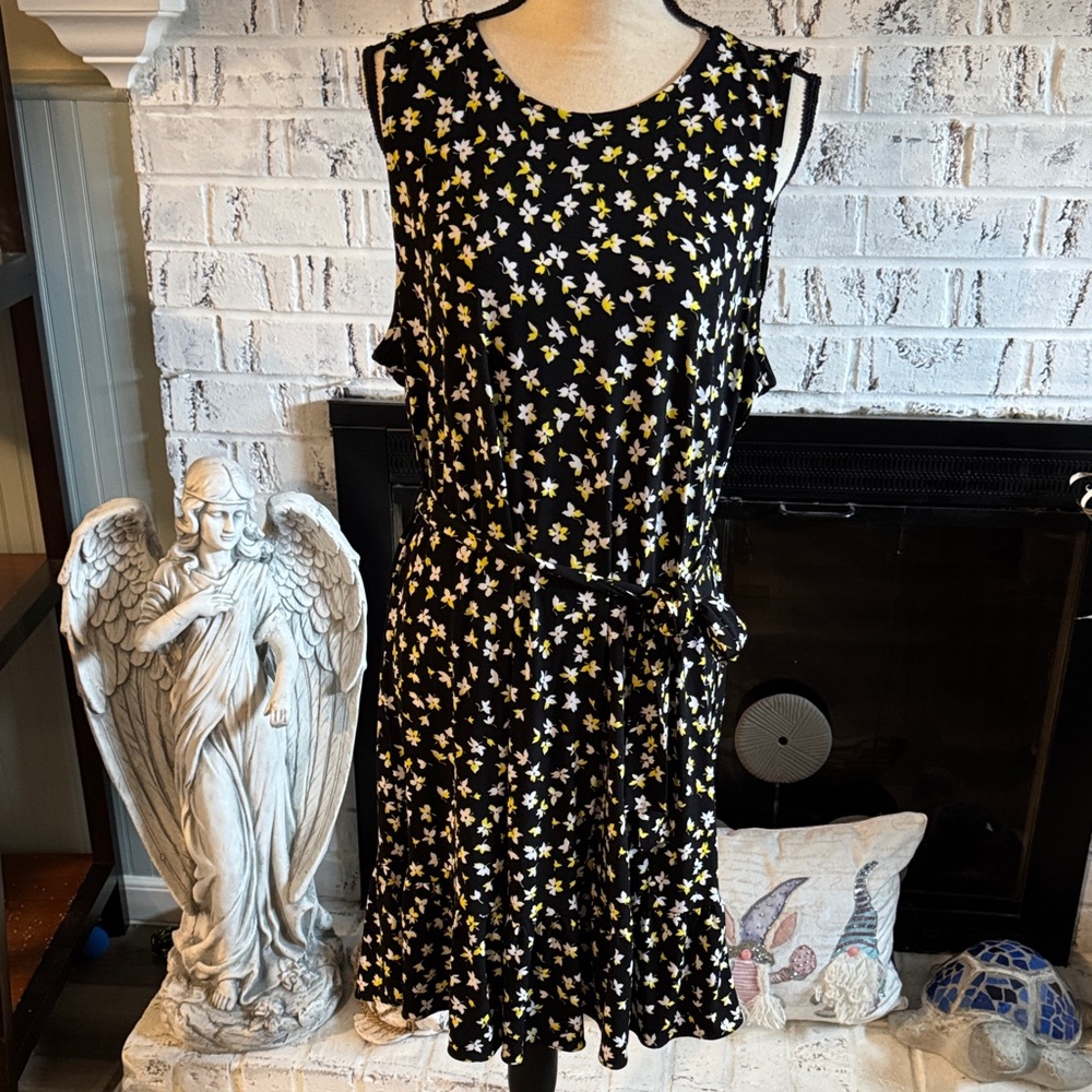 Michael Kors Black Sleeveless Mini Dress with Yellow & White Floral Print